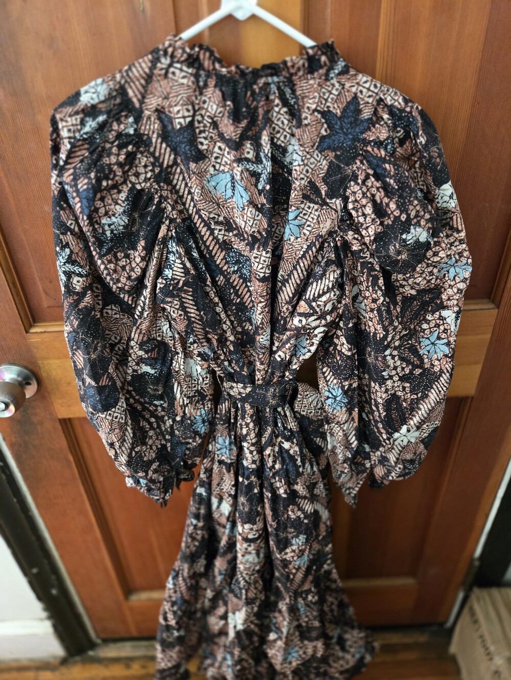Ulla Johnson Black Printed Maxi Dress with Brown & Light Blue Accents - Picture 6 of 7